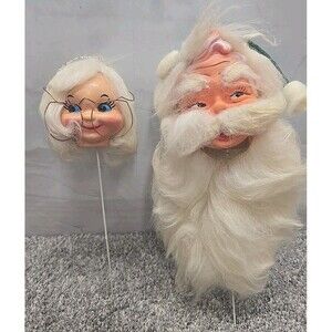 Vintage Christmas Santa And Mrs Claus  Craft Wreath Floral Pick Need TLC READ